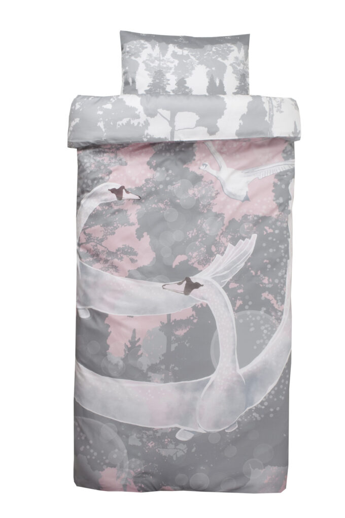 Bedding set swans in pink